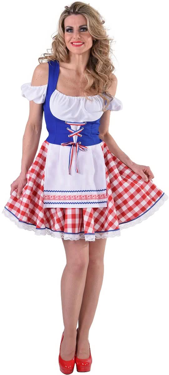 Hollandse dirndl in rood,wit en blauw met molentjes op het schort | Oktoberfest kleding dames maat S (36)